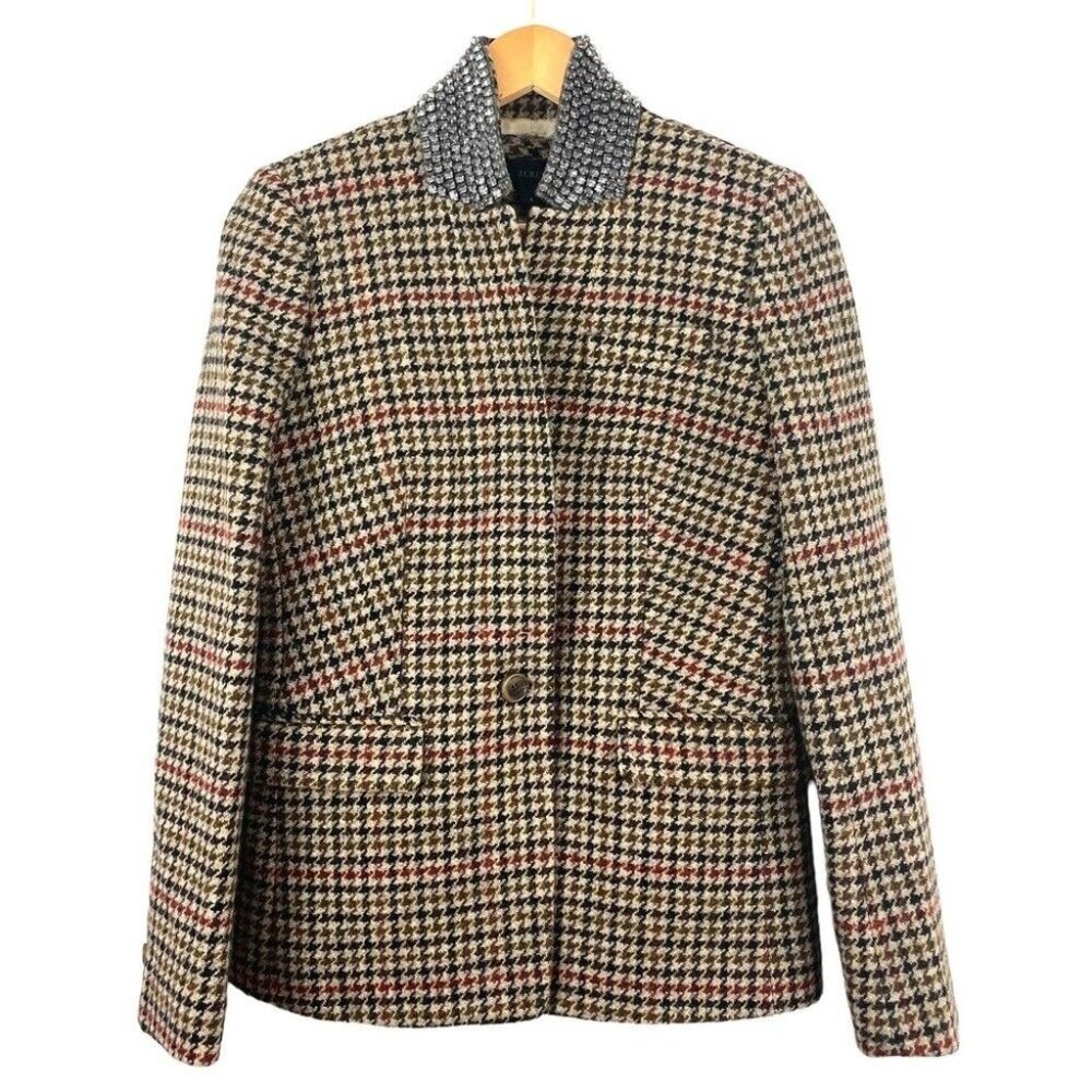 J.Crew NWOT Regent jeweled collar houndstooth wool blazer *shop@iAmWarrior